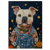 Cute Bulldog in Overalls and Floral Shirt Dog Art for Farmhouse Nursery Bedroom Living Room Country Cottagecore Home Decor Perfect Gift for Dog Lovers on Ready to Hang 1.5" Thick Canvas Wrap, Floating Framed Canvas, Flat Rolled Canvas